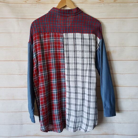 Hayden Plaid Checkered Denim Button Front Shirt Blouse Women's Size S/M - Picture 5 of 7